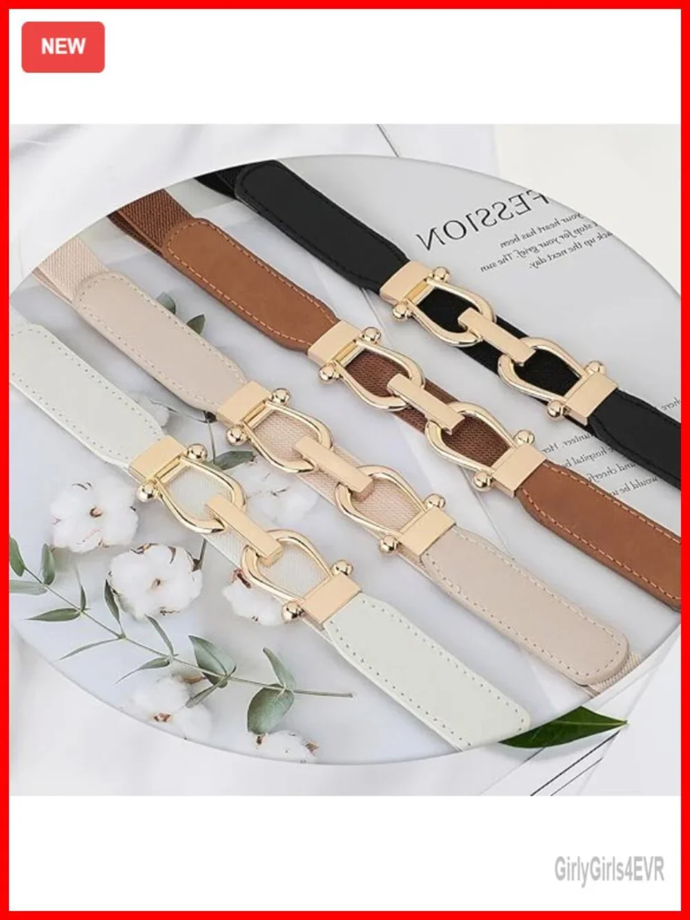 Stretchy Skinny Belt 4-Pack Soft Leather Gold Buckle Waist Belt Women's
